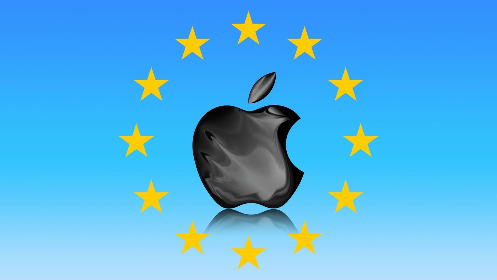 apple logo noir europe fond bleu